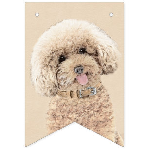 Poodle Miniature Speelgoed Abriot Cream Brown Dog  Vlaggetjes