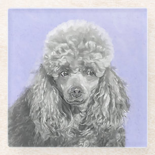 Poodle Miniature Speelgoed Silver Gray Blue Dog Ar Glazen Onderzetter