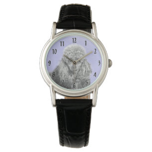 Poodle Miniature Speelgoed Silver Gray Blue Dog Ar Horloge
