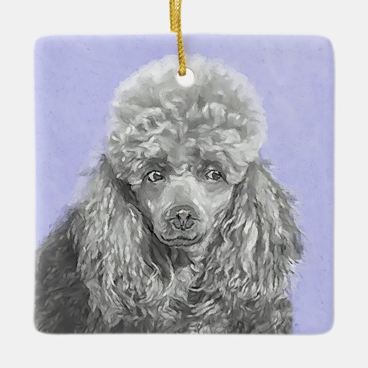 Poodle Miniature Speelgoed Silver Gray Blue Dog Ar Keramisch Ornament (Voorkant)