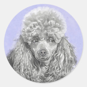 Poodle Miniature Speelgoed Silver Gray Blue Dog Ar Ronde Sticker