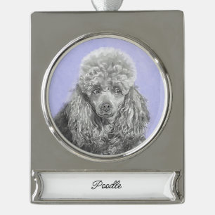Poodle Miniature Speelgoed Silver Grey Dog Art Sil Verzilverd Banner Ornament