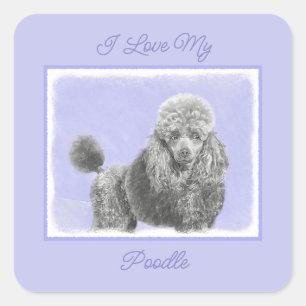 Poodle Miniature Speelgoed Silver Grey Dog Art Squ Vierkante Sticker