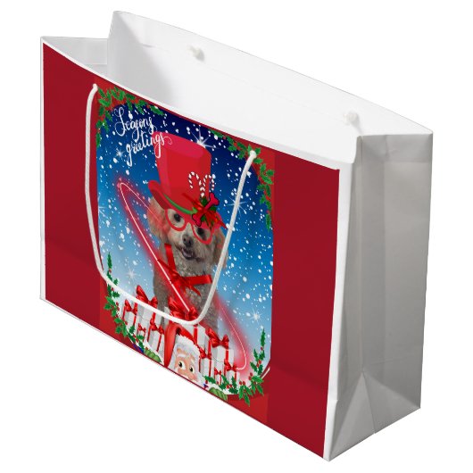 Poodle Noël Joyeuses Fêtes Cadeau Sac (Devant Angle)