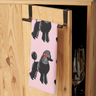 Poodle noir avec Bow rouge imprimé serviette de cu