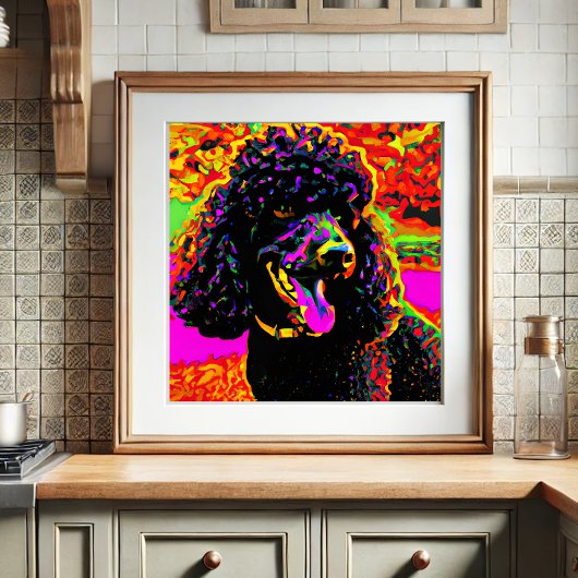 Poodle noir coloré Happy Poodle Potrait Poster