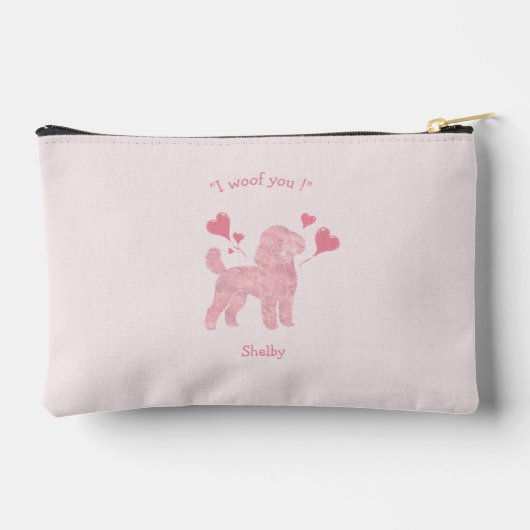 Poodle Pastel Pink Zipper Pouch with Custom Name Etui (Achterkant)
