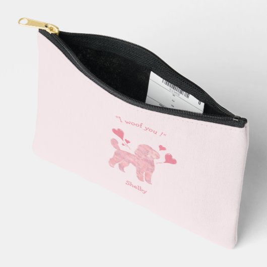 Poodle Pastel Pink Zipper Pouch with Custom Name Etui (Open)
