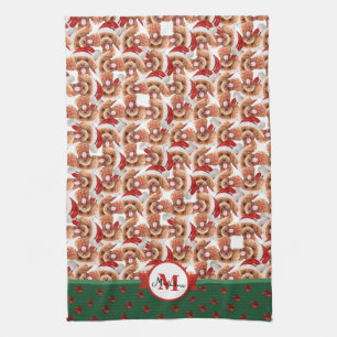 Poodle Patroon Monogram Kerst Hond Theedoek