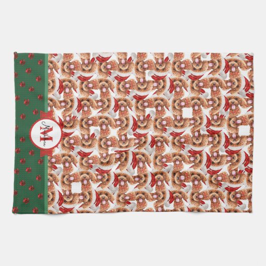 Poodle Pattern Monogram Kerstmis Dog Theedoek (Horizontaal)