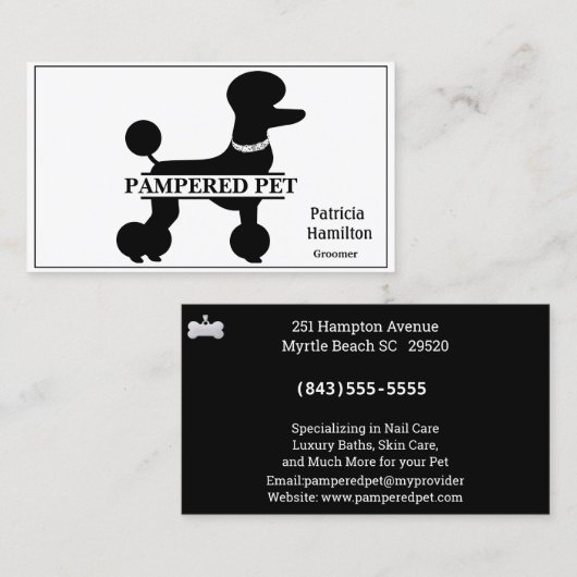 Poodle Pet Groomer/Vet Visitekaartje (Voorkant / Achterkant)