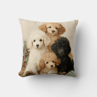 Poodle Puppies Vintage Christmas Kussen