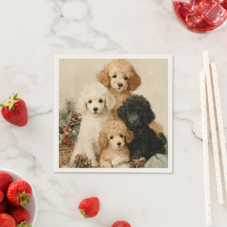 Poodle Puppies Vintage Christmas Servet
