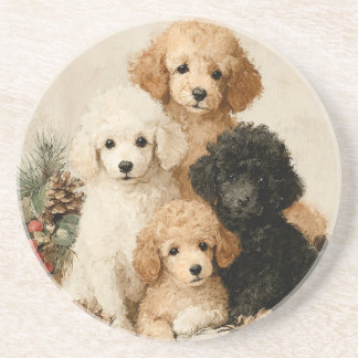 Poodle Puppies Vintage Christmas Zandsteen Onderzetter