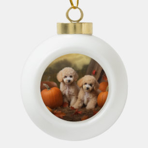 Poodle Puppy Herfstpracht Pompoen Keramische Bal Ornament