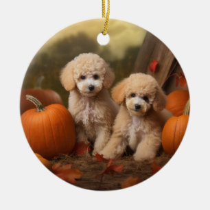 Poodle Puppy Herfstvreugde Pompoen Keramisch Ornament
