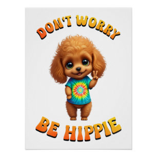 Poodle Puppy Hippie Gelukkig Hond Perfect Poster