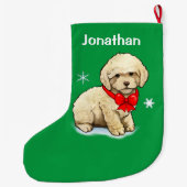 Poodle Puppy Wearing a Kerstmis Bow Grote Kerstsok (Achterkant)