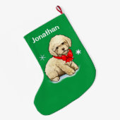 Poodle Puppy Wearing a Kerstmis Bow Grote Kerstsok (Achterkant (Hangend))