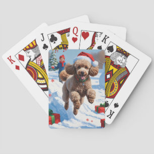 Poodle Rent in de Sneeuw met Kerstmuts Pokerkaarten