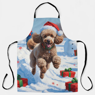 Poodle Rent in de Sneeuw met Kerstmuts Schort