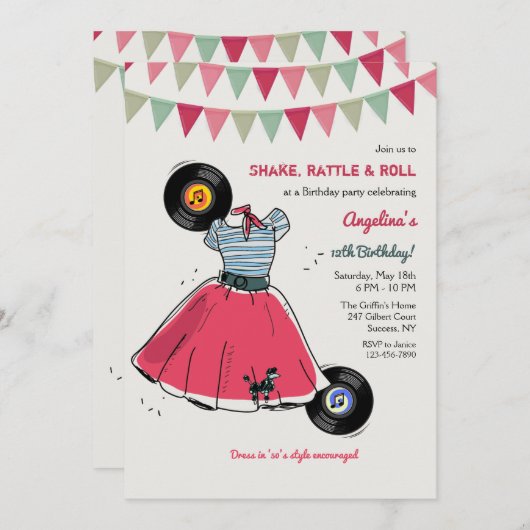 Poodle Rok Hop Feestje Kaart (Voorkant / Achterkant)