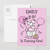 Poodle rose Anniversaire Carte postale personnalis (Devant / Derrière)