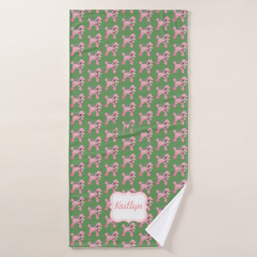 Poodle rose customisé sur vert (Serviette de bain)