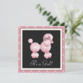 Poodle rose Noir Invitations de douche pour bébé (Debout devant)