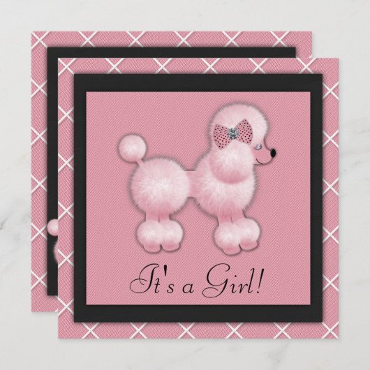 Poodle rose Noir Invitations de douche pour bébé (Devant / Derrière)