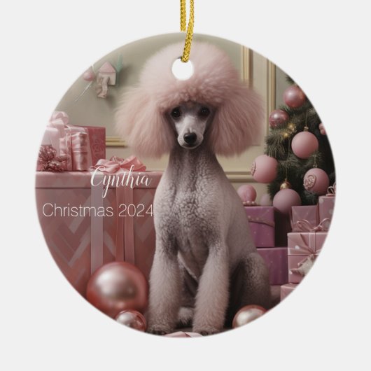 Poodle rose Ornement de Noël personnalisé (Devant)