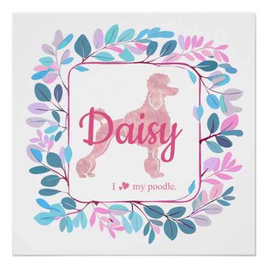 Poodle rose pastel personnalisé Poster en silhouet (Devant)