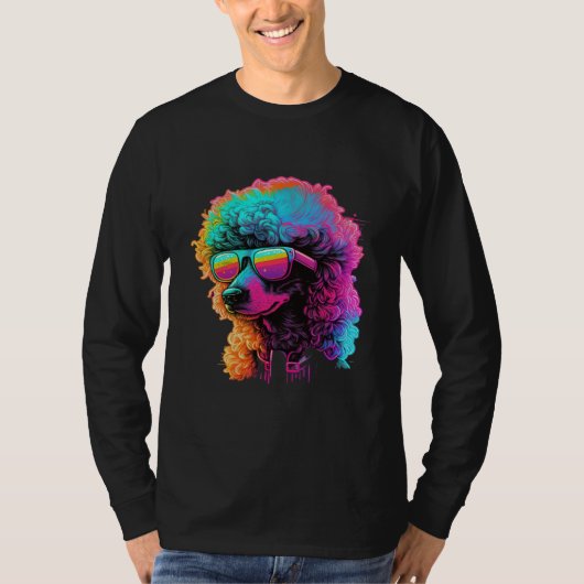 Poodle s Retro Glitch Synthwave T-shirt (Voorkant)