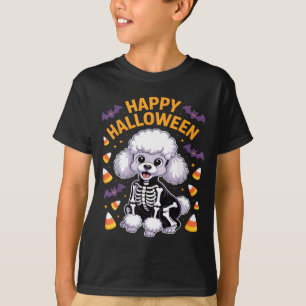 Poodle Skelet Gelukkig Halloween T-shirt