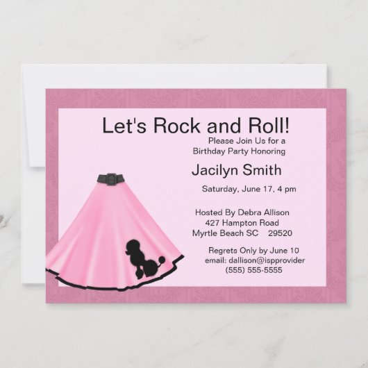 Poodle Skirt Birthday Party Invitations Kaart (Voorkant)