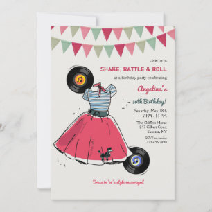 Poodle Skirt Hop Party Invitation Kaart