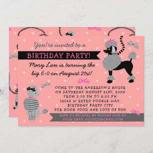 Poodle Skirt Retro roze Black 50s Birthday Party Kaart