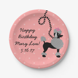 Poodle Skirt Retro roze Black 50s Birthday Party Papieren Bordje