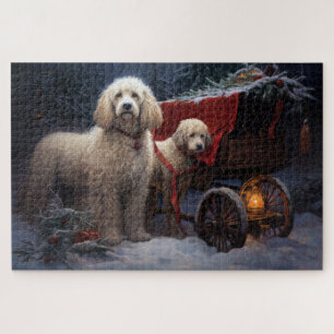 Poodle Sneeuw Slede Kerst Decoratie Legpuzzel