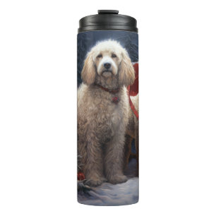 Poodle Sneeuw Slede Kerst Decoratie Thermosbeker