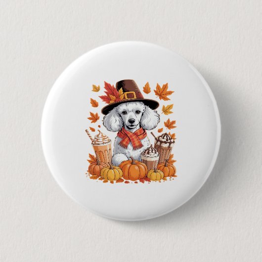 Poodle Thanksgiving Drinks Coffee Fall Leaves Pump Ronde Button 5,7 Cm (Voorkant)