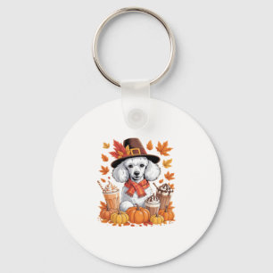 Poodle Thanksgiving Drinkt Koffie Herfst Bladeren Sleutelhanger