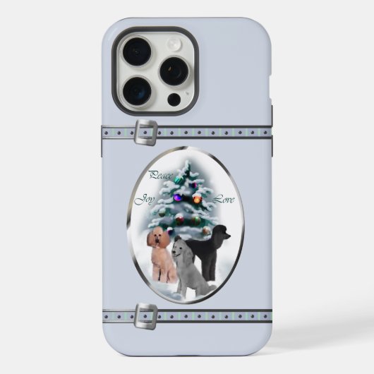 Poodle Trio Schattige Blauw Kerst Feestdagen iPhone Hoesje (Achterkant)