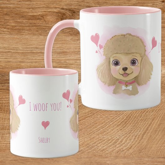 Poodle Valentijn Watercolor Mok met Aangepaste Naa