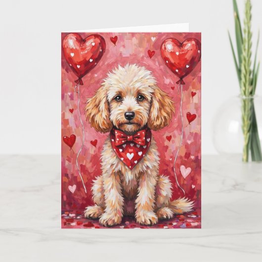 Poodle Valentine’s Day Dog with Hearts Red Kaart (Voorkant)