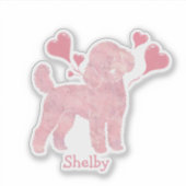 Poodle Valentine Sticker, Pastel Pink, Custom Name Sticker (Voorkant)