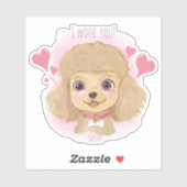 Poodle Valentine Sticker with Name & I Woof You! (Feuille)