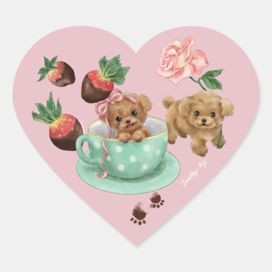 Poodle Valentine's Day Heart Hart Sticker (Voorkant)