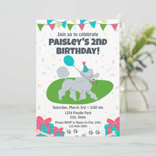 Poodle verjaardagsuitnodiging kaart (Staand voorkant)