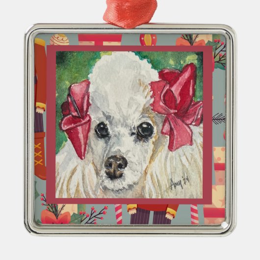 Poodle-versiering Metalen Ornament (Voorkant)